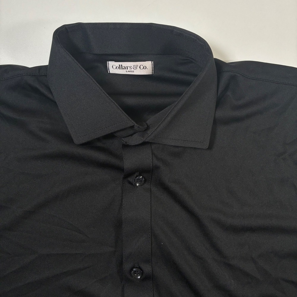 NEW Collars & Co. Dress Shirt Large Black Short Sleeve Performance Button Up